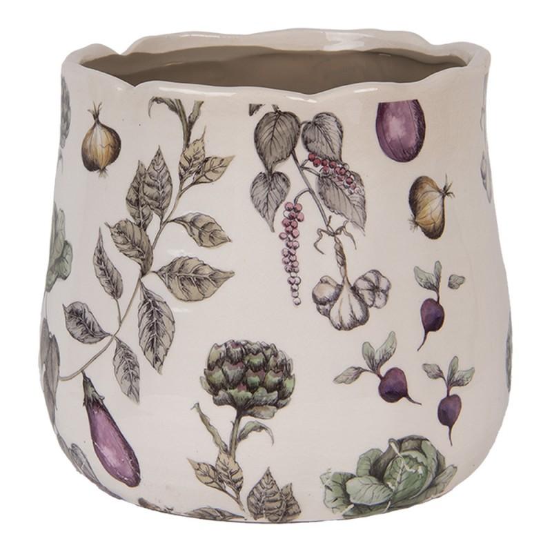 Clayre & Eef 6CETKG0001L Bloempot Ø 21x19 Cm Beige Keramiek Groenten