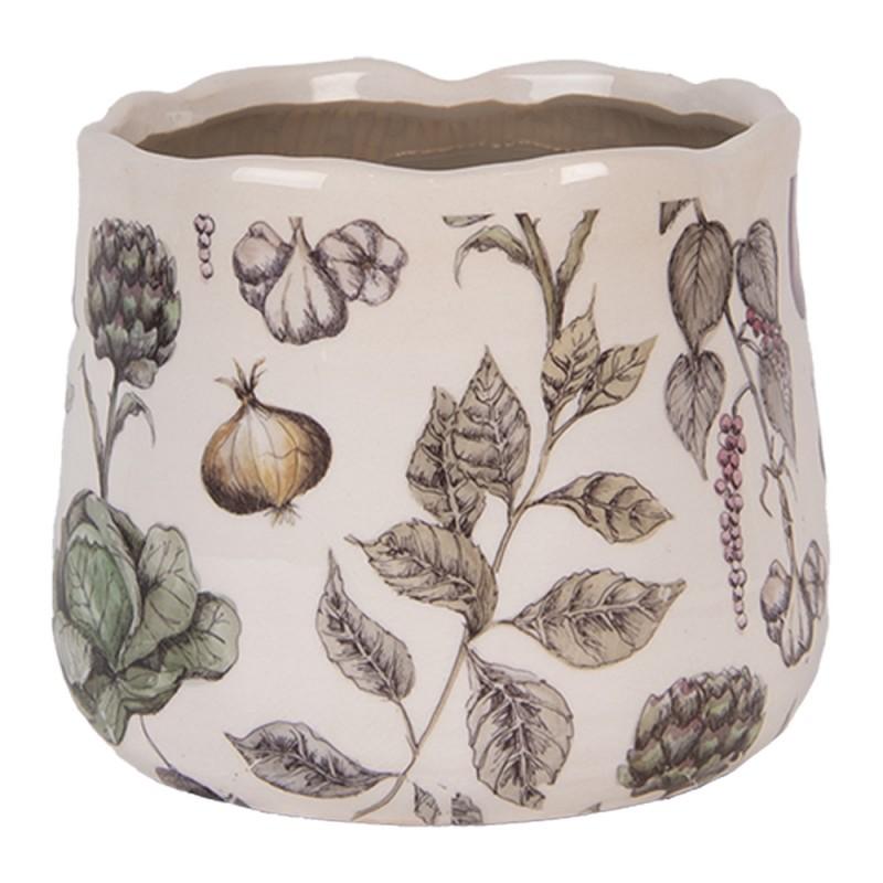 clayre & eef 6CETKG0001S Bloempot Ø 14x12 cm Beige Keramiek Groenten