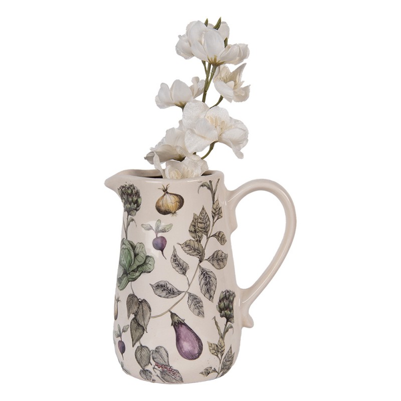 Clayre & Eef 6CETKG0002M Decoratie Kan 16x12x18 Cm Beige Keramiek Groenten