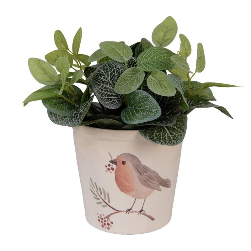 Clayre & Eef 6CEVGP0001L Bloempot Ø 17x16 Cm Beige Keramiek Vogel