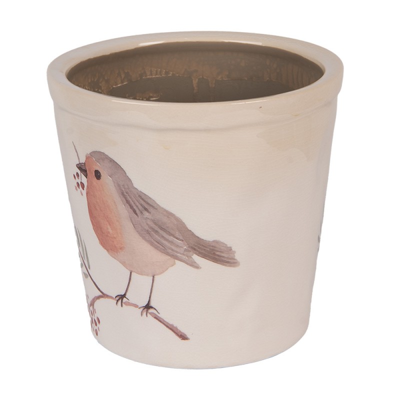 Clayre & Eef 6CEVGP0001L Bloempot Ø 17x16 Cm Beige Keramiek Vogel