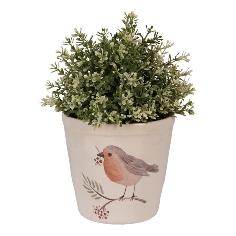 Clayre & Eef 6CEVGP0001M Bloempot Ø 15x14 Cm Beige Keramiek Vogel