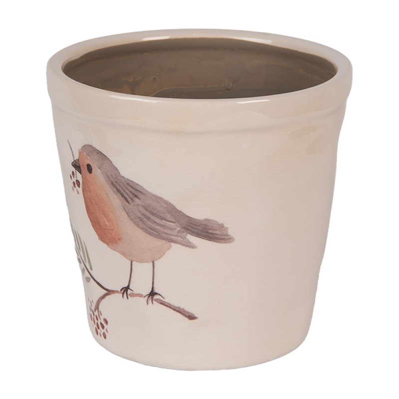 Clayre & Eef 6CEVGP0001M Bloempot Ø 15x14 Cm Beige Keramiek Vogel