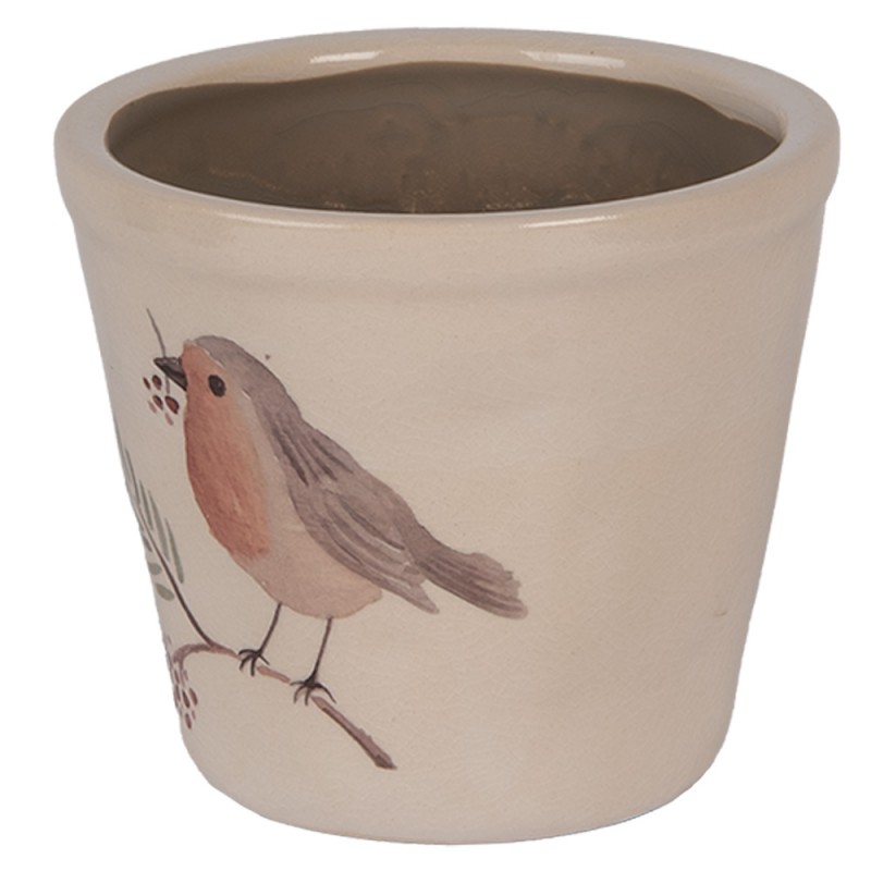 Clayre & Eef 6CEVGP0001XL Bloempot Ø 21x20 Cm Beige Keramiek Vogel