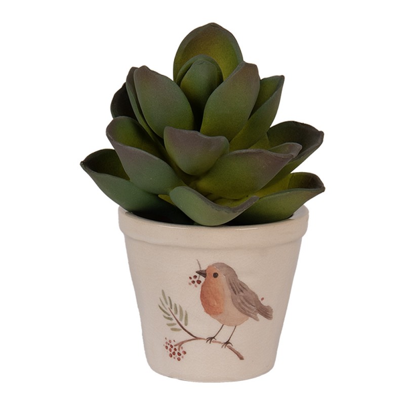 Clayre & Eef 6CEVGP0001XS Bloempot Ø 8x7 Cm Beige Keramiek Vogel