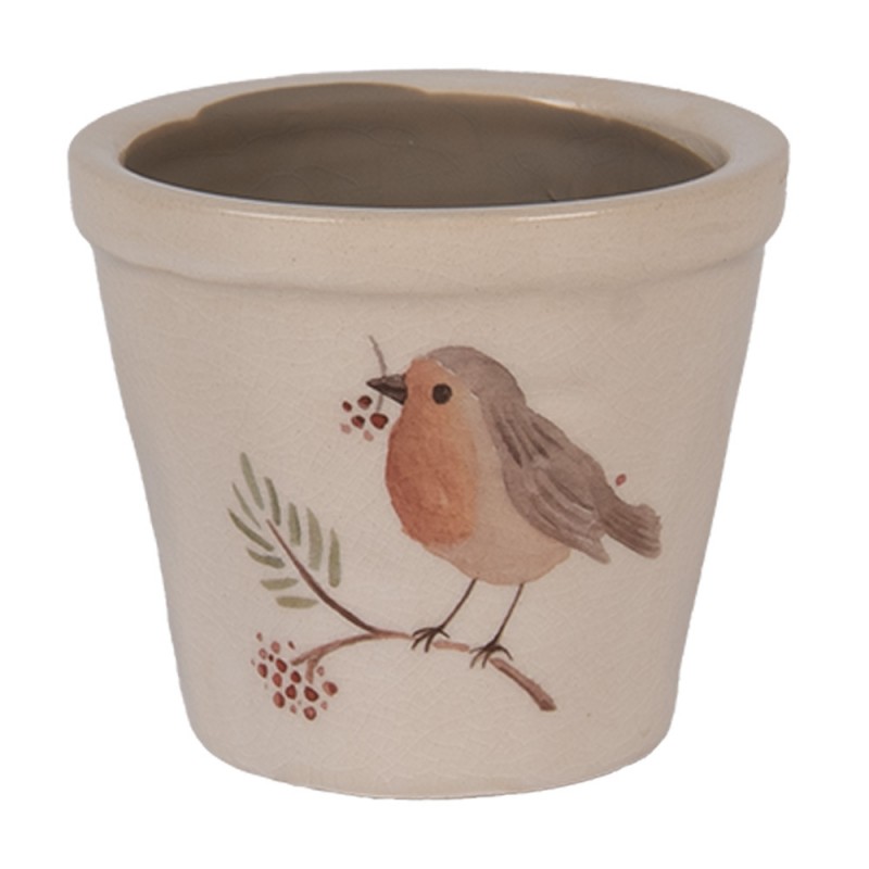clayre & eef 6CEVGP0001XS Bloempot Ø 8x7 cm Beige Keramiek Vogel