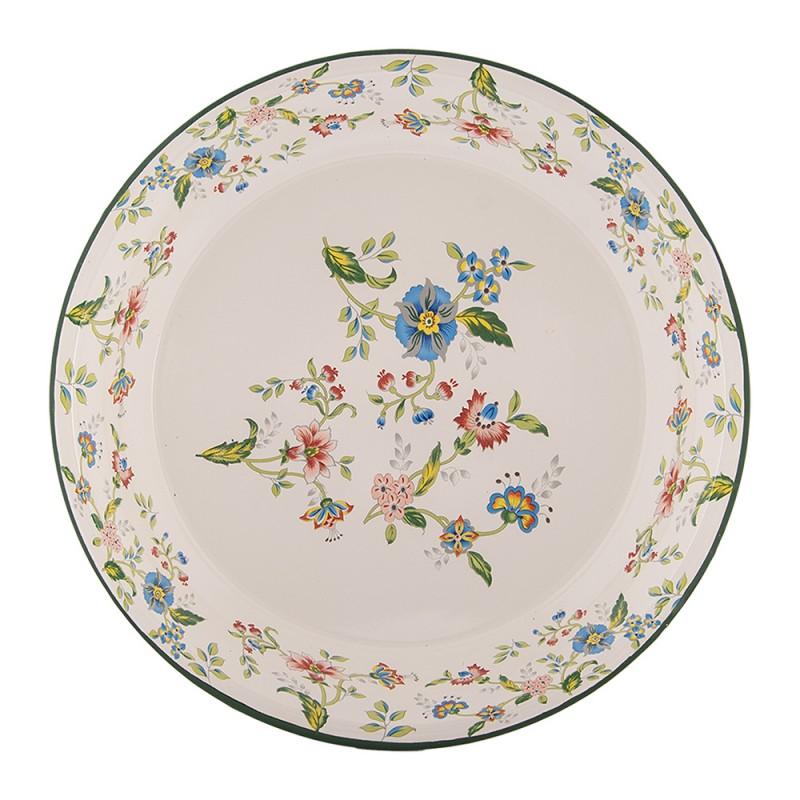 Clayre & Eef 6EM0005 Onderbord Ø 30x3 Cm Beige Metaal Bloemen