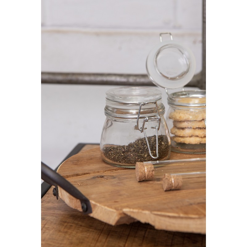 Clayre & Eef 6GL0612 Voorraadpot Ø 9x7 Cm Glas Rond Voorraadbus