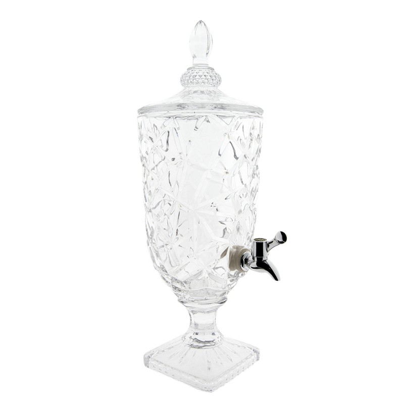 Clayre & Eef 6GL2386 Sapkan Met Kraan En Deksel 3000 Ml Glas Rond Waterkan