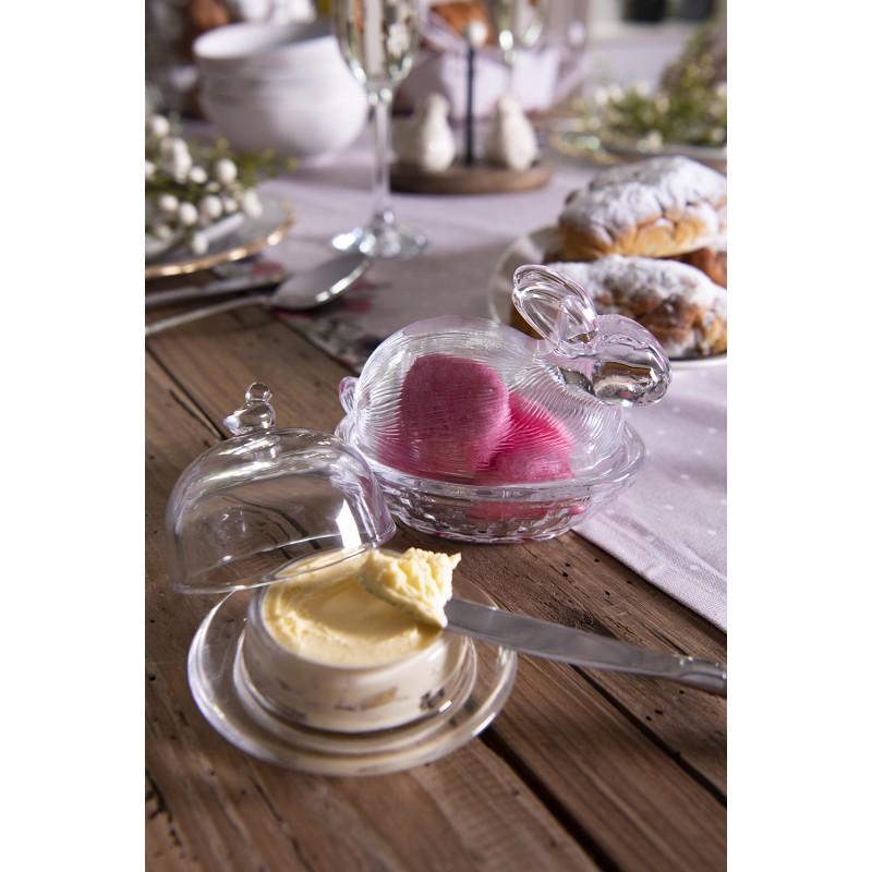 Clayre & Eef 6GL2502 Botervloot Ø 9x7 Cm Glas Vogel Rond Boterschaal