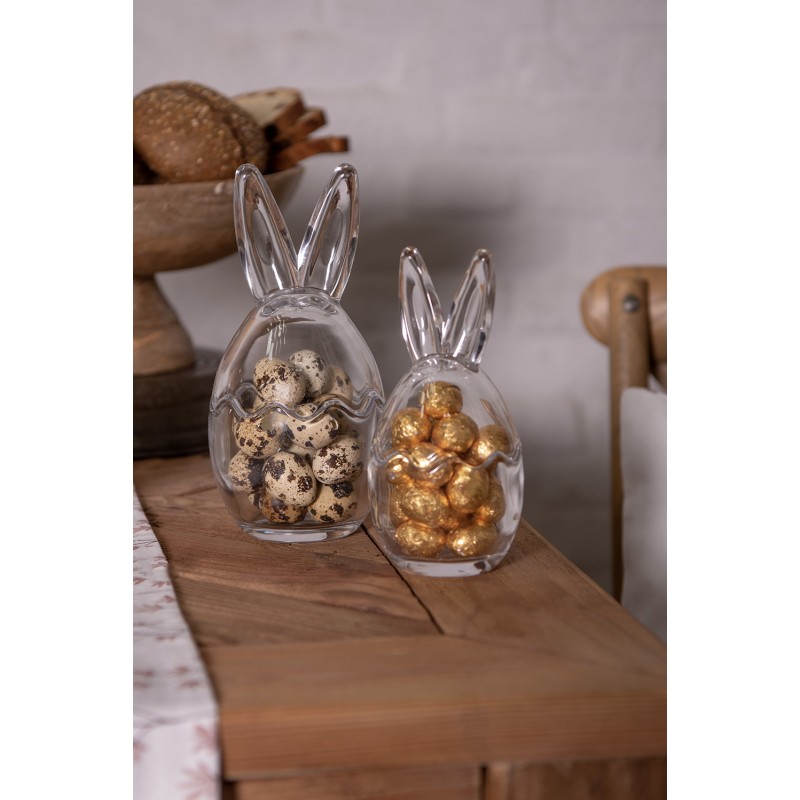 Clayre & Eef 6GL2504 Voorraadpot Ø 8x17 Cm Glas Haas Rond Voorraadbus