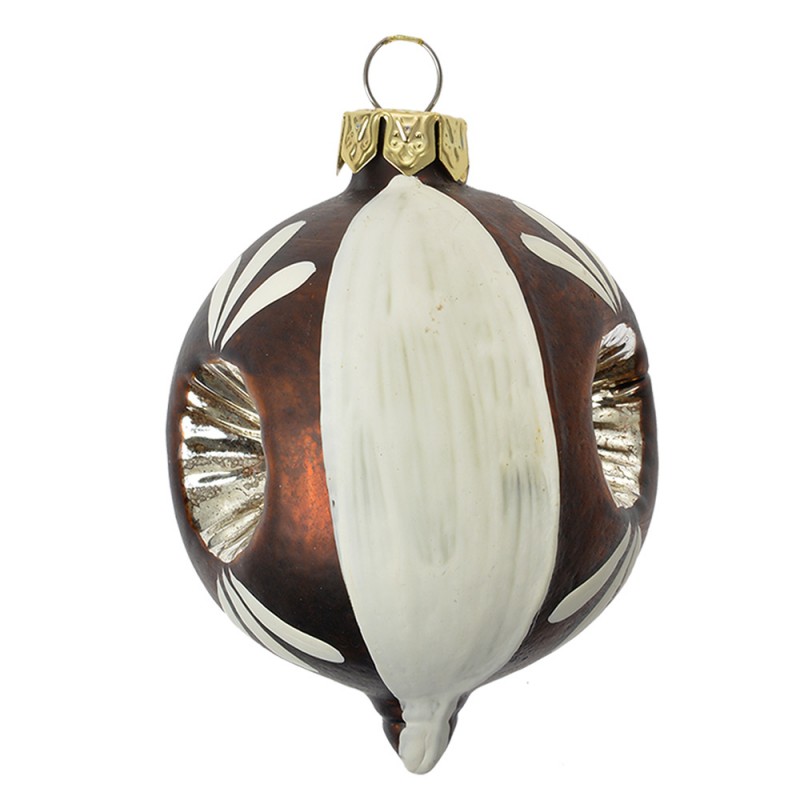 clayre & eef 6GL4706 Kerstbal Ø 5x7 cm Bruin Wit Glas