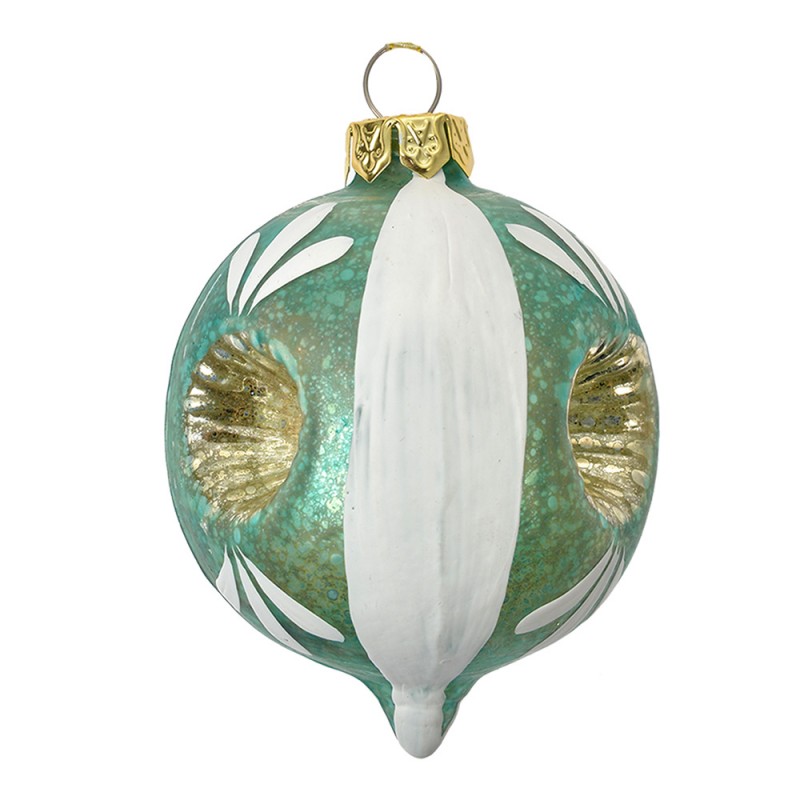 clayre & eef 6GL4707 Kerstbal Ø 5x7 cm Blauw Wit Glas