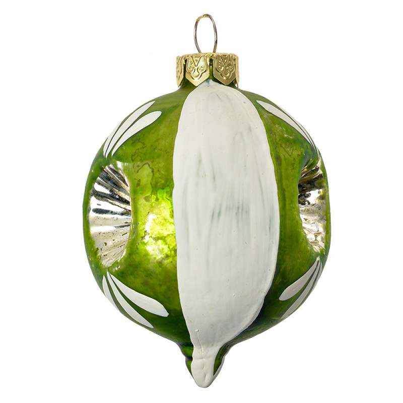 Clayre & Eef 6GL4709 Kerstbal Ø 5x7 Cm Groen Wit Glas