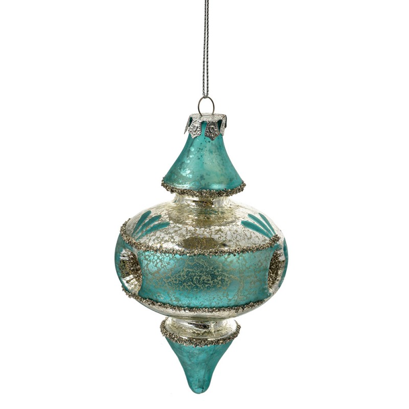 Clayre & Eef 6GL4716 Kersthanger Ø 8x13 Cm Blauw Glas