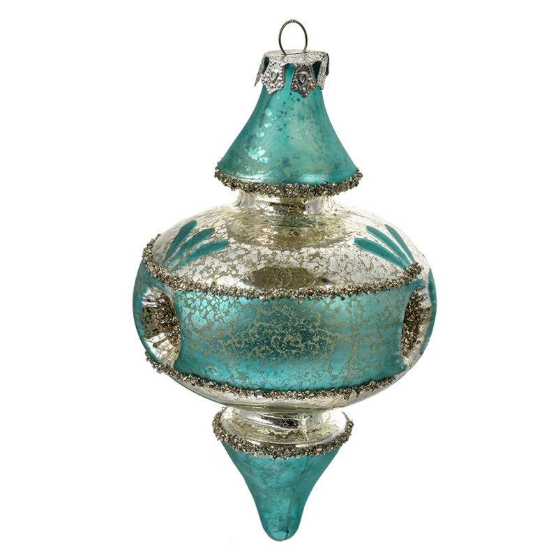 Clayre & Eef 6GL4716 Kersthanger Ø 8x13 Cm Blauw Glas