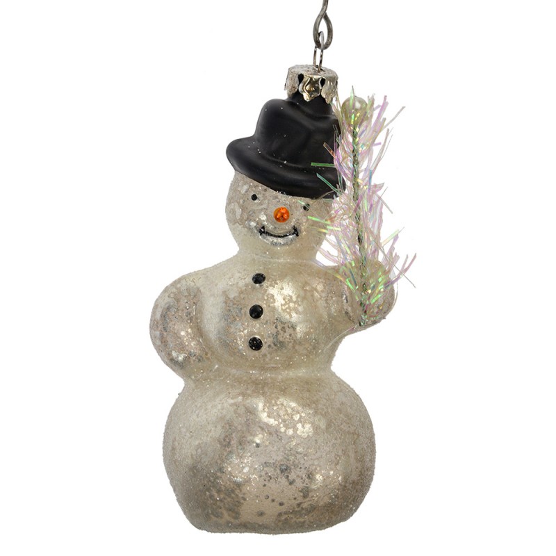 clayre & eef 6GL4718 Kersthanger Sneeuwpop Ø 5x10 cm Wit Glas