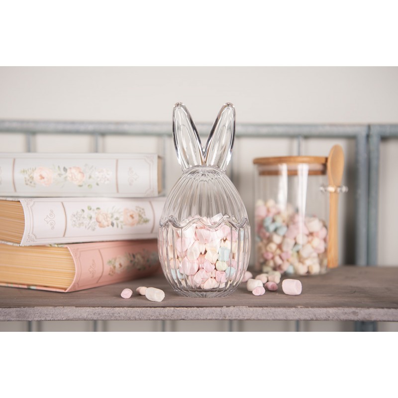 Clayre & Eef 6GL4917 Glazen Potje Ei Ø 9x17 Cm Transparant Glas