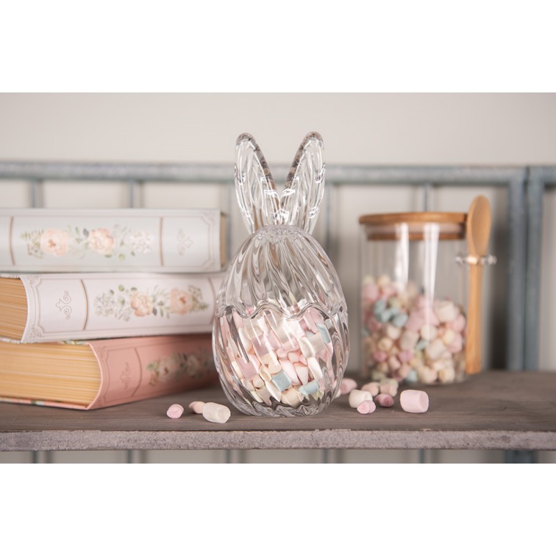 Clayre & Eef 6GL4918 Glazen Potje Ei Ø 9x17 Cm Transparant Glas