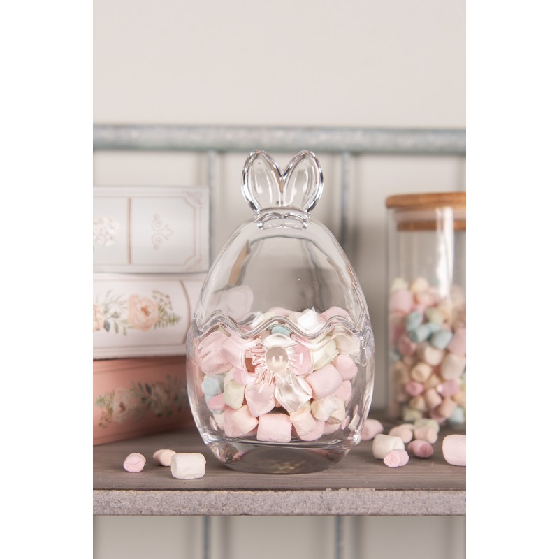 Clayre & Eef 6GL4922 Glazen Potje Ei Ø 8x14 Cm Transparant Glas