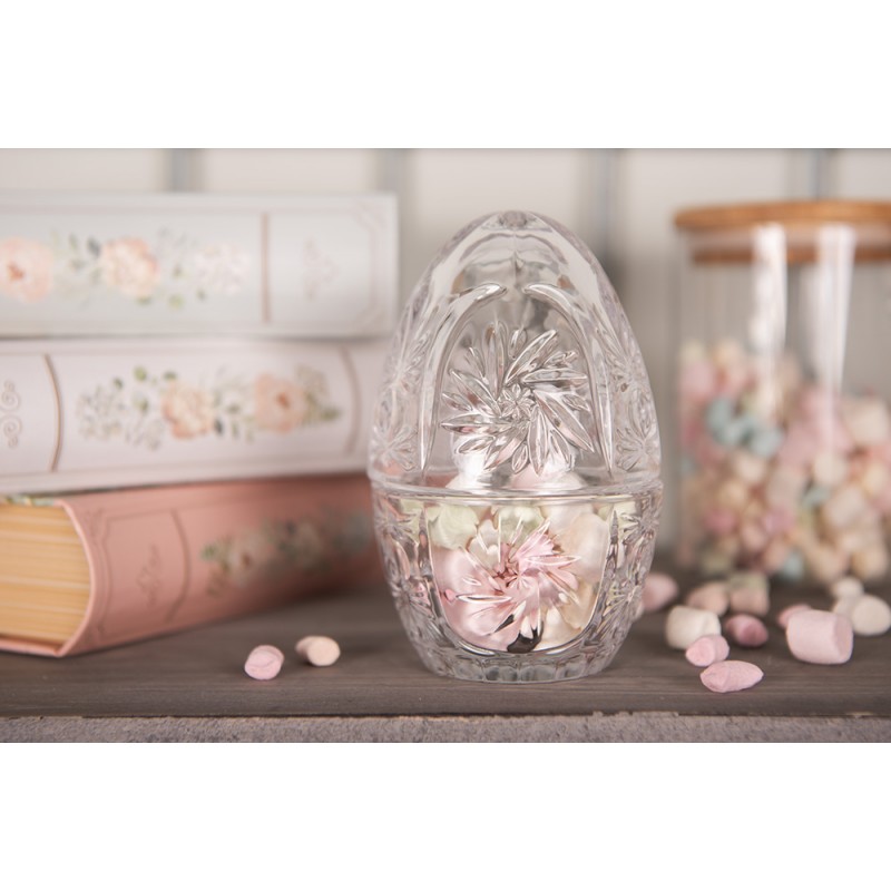 Clayre & Eef 6GL4928 Glazen Potje Ei Ø 8x12 Cm Transparant Glas