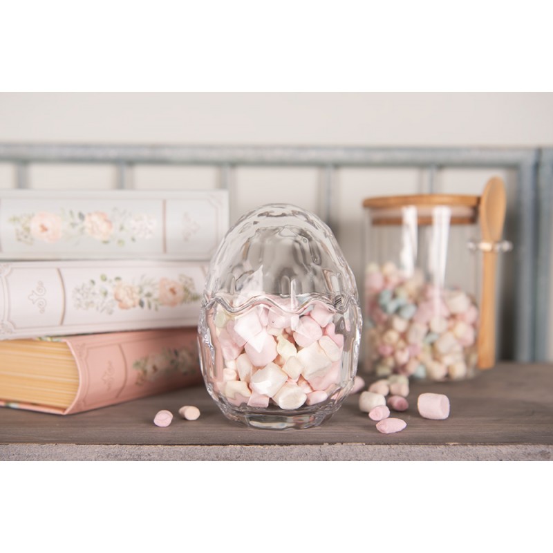 Clayre & Eef 6GL4945 Glazen Potje Ei Ø 9x12 Cm Transparant Glas