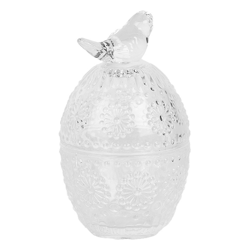 Clayre & Eef 6GL5000 Voorraadpot Ei Ø 9x16 Cm Transparant Glas Vogel Ovaal