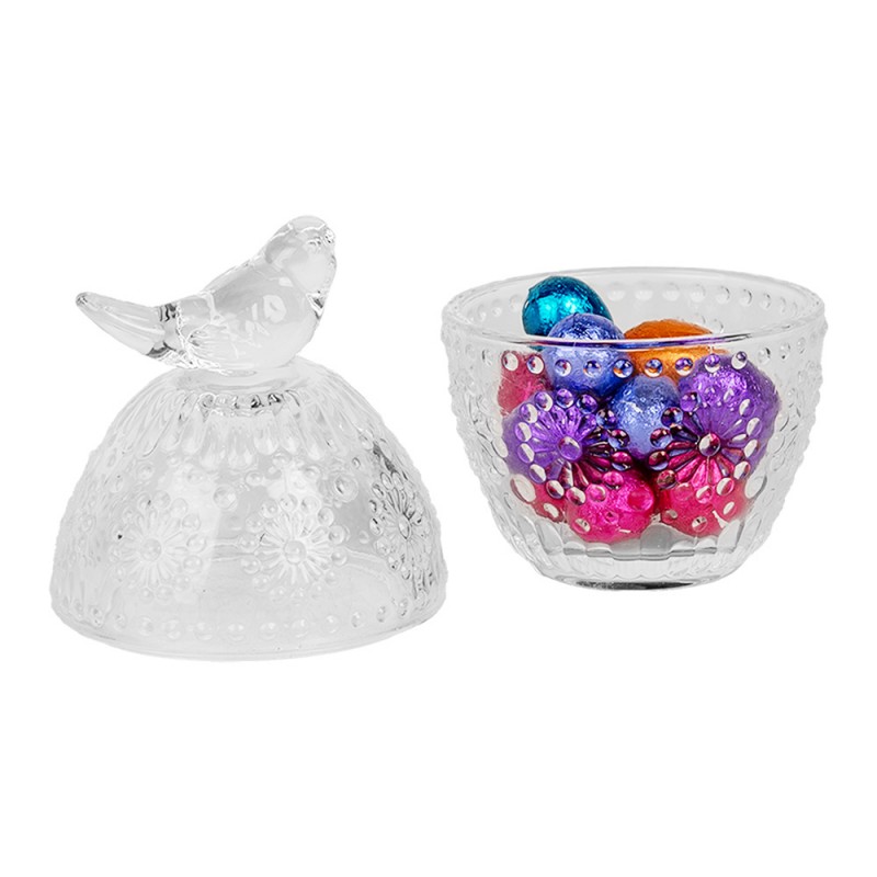 Clayre & Eef 6GL5000 Voorraadpot Ei Ø 9x16 Cm Transparant Glas Vogel Ovaal