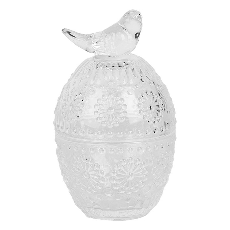 Clayre & Eef 6GL5000 Voorraadpot Ei Ø 9x16 Cm Transparant Glas Vogel Ovaal