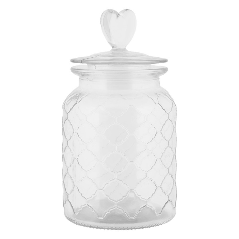 Clayre & Eef 6GL5056 Voorraadpot Deksel Ø 11x20 Cm Transparant Glas Hart