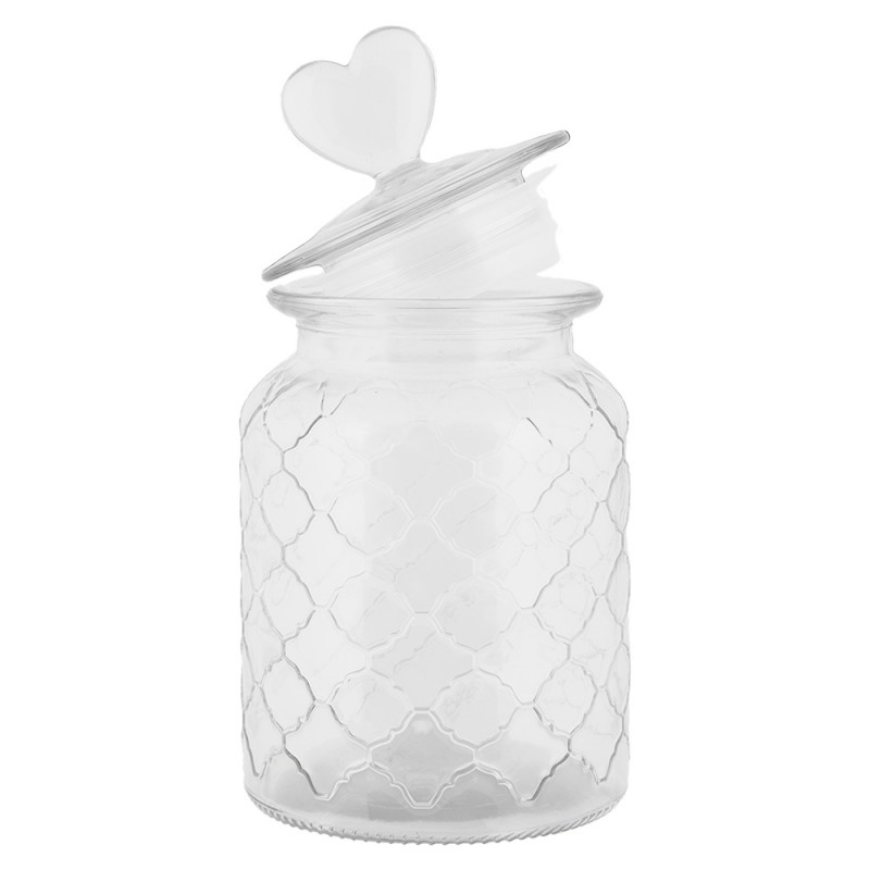 Clayre & Eef 6GL5056 Voorraadpot Deksel Ø 11x20 Cm Transparant Glas Hart
