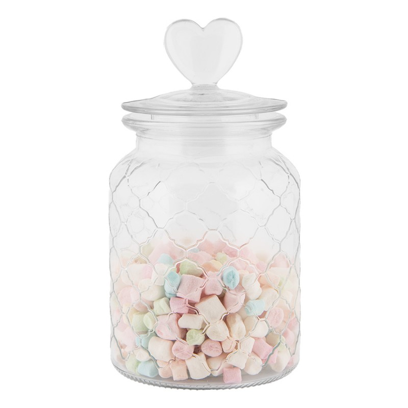 Clayre & Eef 6GL5056 Voorraadpot Deksel Ø 11x20 Cm Transparant Glas Hart