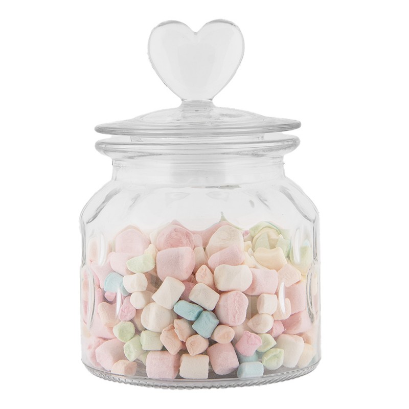 Clayre & Eef 6GL5057 Voorraadpot Deksel Ø 11x16 Cm Transparant Glas Hart