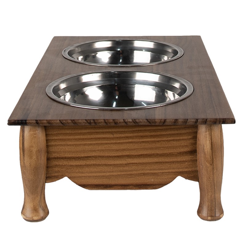 Clayre & Eef 6H0769CH Voerbak Hond 2x500 Ml Bruin Hout Rechthoek Voerbak Kat