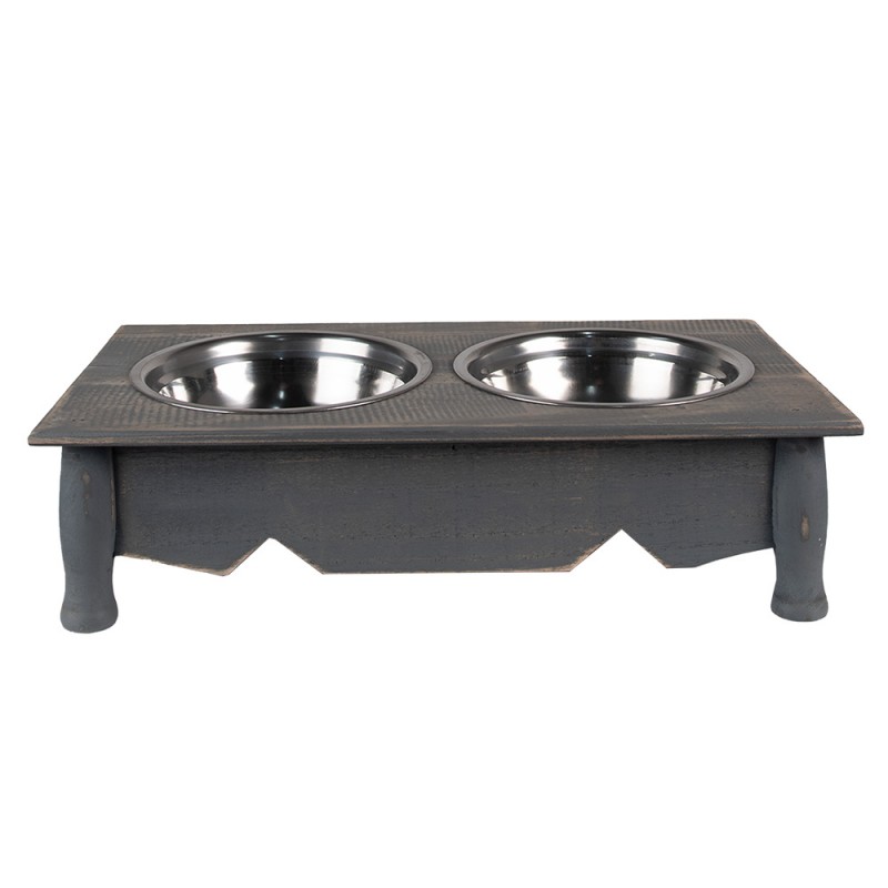 clayre & eef 6H0769G Voerbak hond 2x500 ml Grijs Hout Rechthoek Voerbak Kat