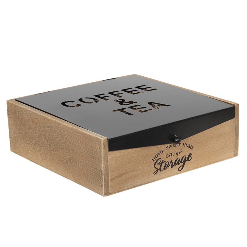 Clayre & Eef 6H1931 Theedoos 9 Vakken 24x25x8 Cm Bruin Hout Rechthoek Theekist