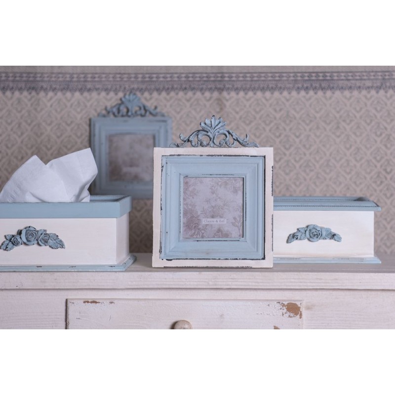 Clayre & Eef 6H2030 Theedoos 1 Vak 20x17x9 Cm Blauw Beige MDF Rechthoek Theekist