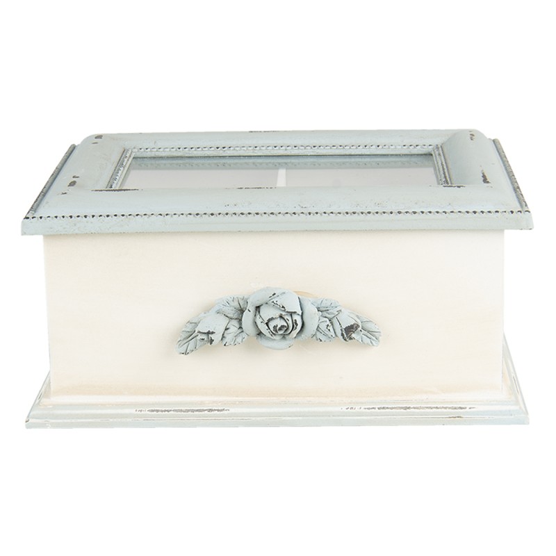 clayre & eef 6H2030 Theedoos 1 Vak 20x17x9 cm Blauw Beige MDF Rechthoek Theekist