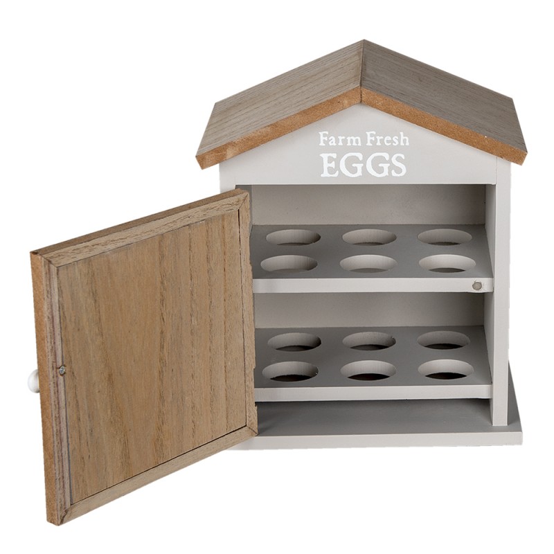 Clayre & Eef 6H2060 Eierkastje Huis 19x13x23 Cm Bruin Hout Kip Eierhouder
