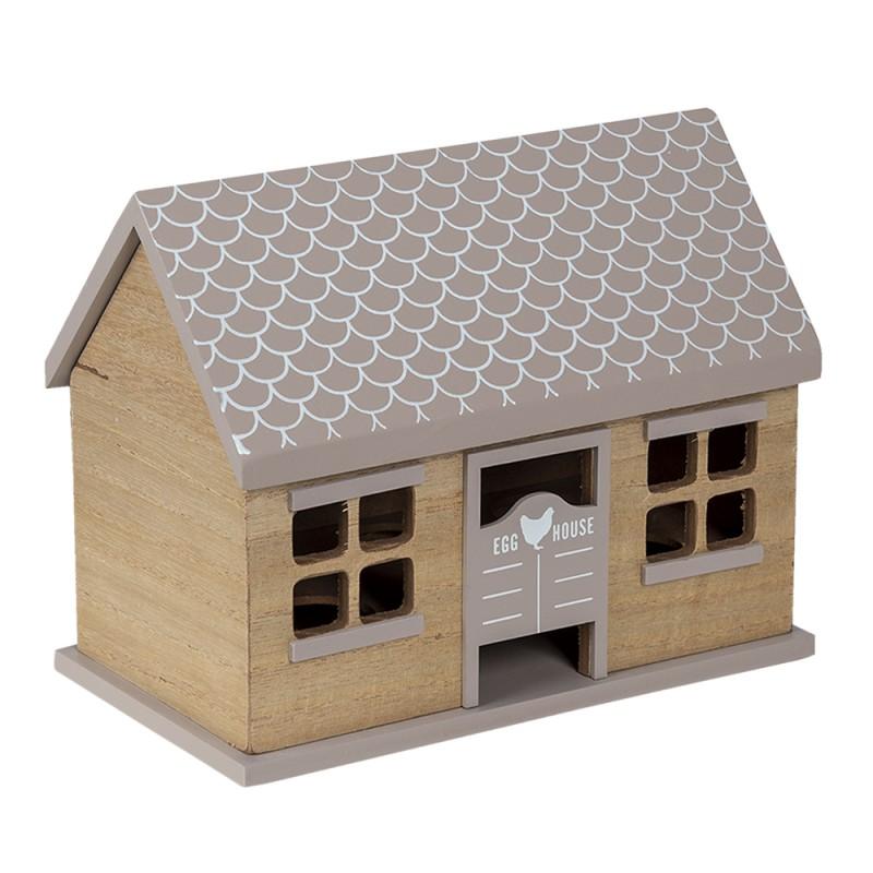 Clayre & Eef 6H2068 Eierkastje Huis 23x13x18 Cm Bruin Hout Eierhouder