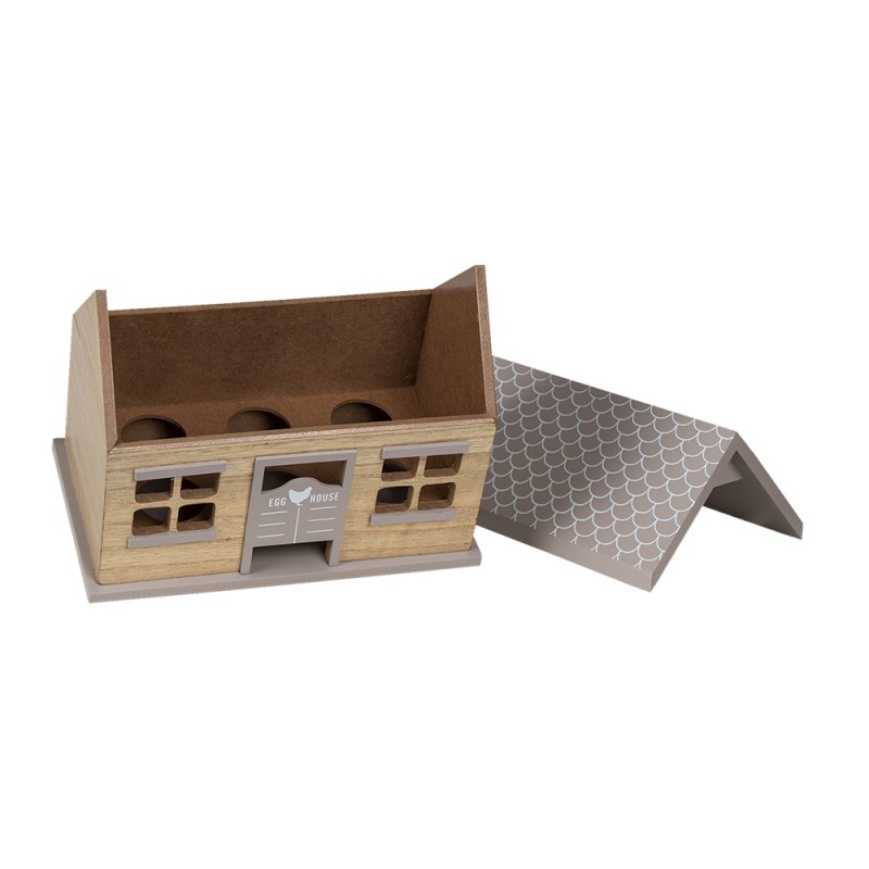 Clayre & Eef 6H2068 Eierkastje Huis 23x13x18 Cm Bruin Hout Eierhouder