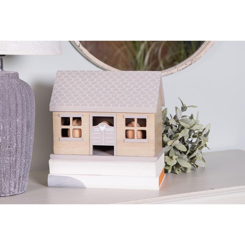 Clayre & Eef 6H2068 Eierkastje Huis 23x13x18 Cm Bruin Hout Eierhouder