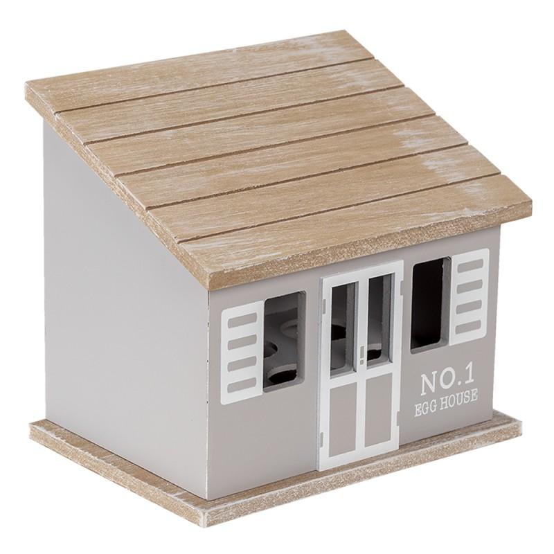 Clayre & Eef 6H2069 Eierkastje Huis 20x14x18 Cm Grijs Bruin Hout Eierhouder