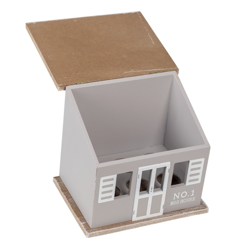 Clayre & Eef 6H2069 Eierkastje Huis 20x14x18 Cm Grijs Bruin Hout Eierhouder