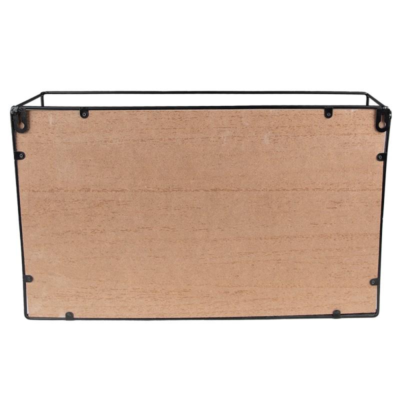 Clayre & Eef 6H2238 Wandrek 46x10x28 Cm Zwart Bruin MDF Wereldkaart Wandplank