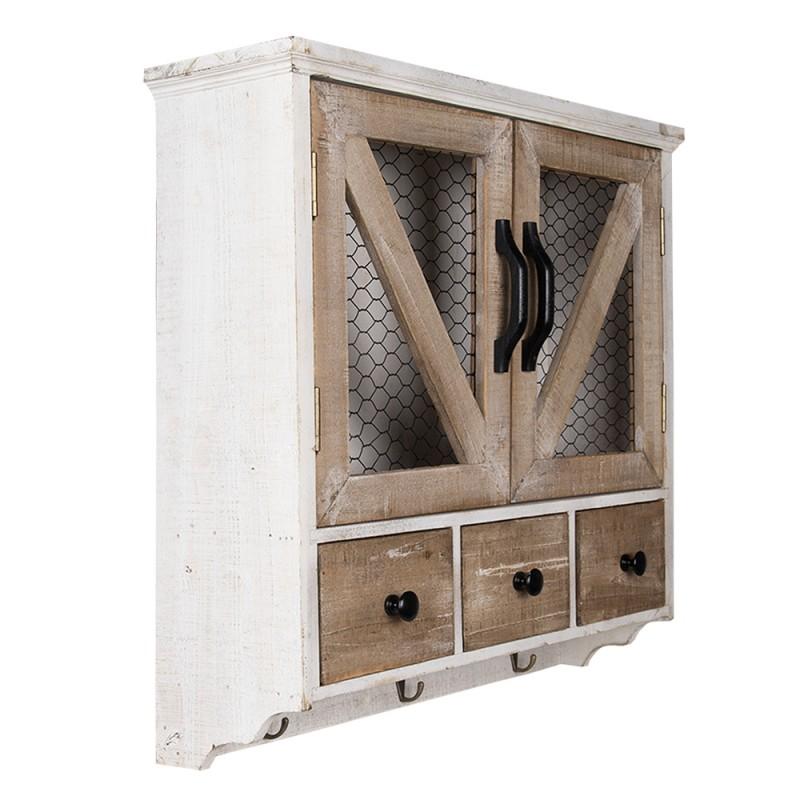 Clayre & Eef 6H2265 Wandkast 53x15x51 Cm Wit Bruin Metaal Rechthoek Opbergkast