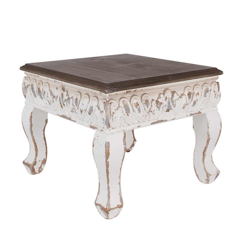 Clayre & Eef 6H2308 Bijzettafel 40x40x33 Cm Wit Bruin Hout