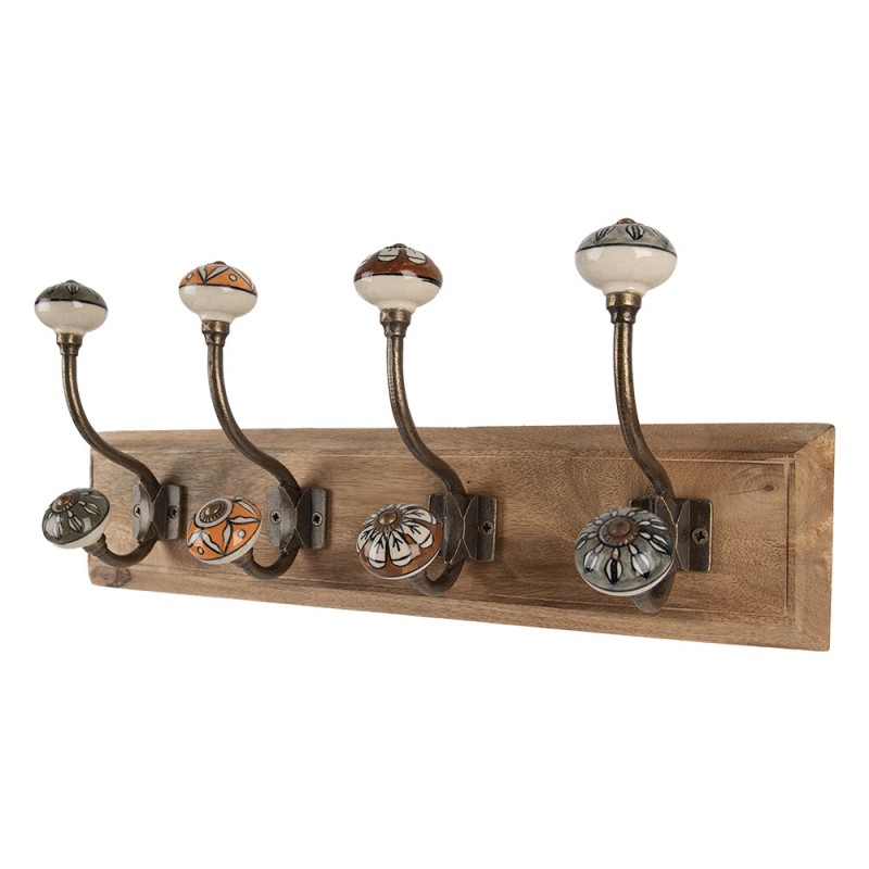 Clayre & Eef 6H2393 Wandhaak Set Van 4 45x11x18 Cm Bruin Hout