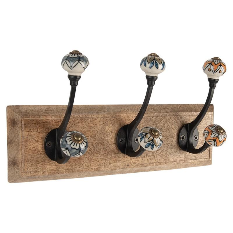 Clayre & Eef 6H2394 Wandkapstok 3 Haken 31x10x16 Cm Bruin Hout