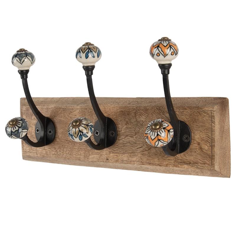 Clayre & Eef 6H2394 Wandkapstok 3 Haken 31x10x16 Cm Bruin Hout